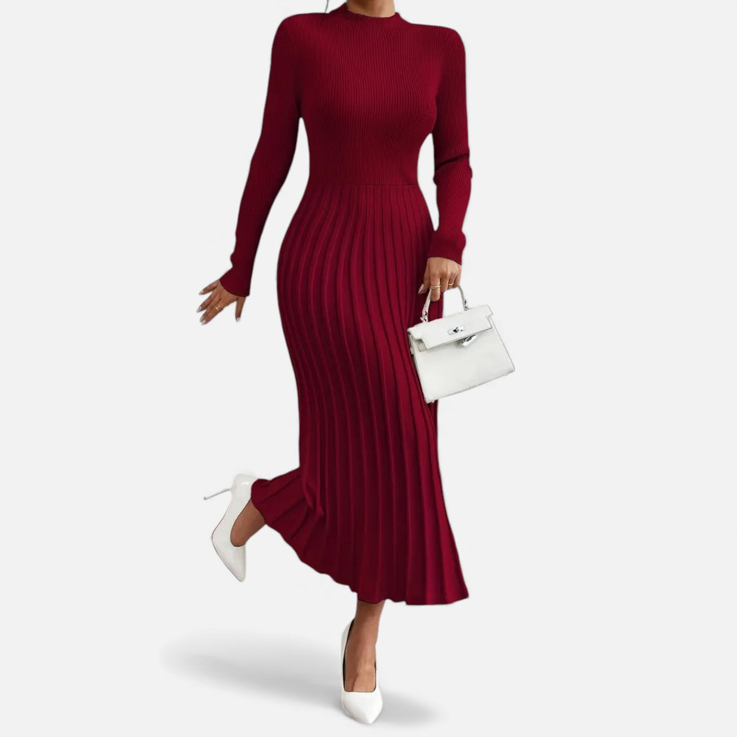 Eston House | Women’s Long‑Sleeve High‑Neck Satin Dress