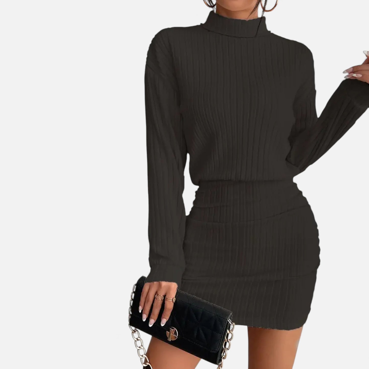 Eston House | Women’s Elegant Ruched Mock‑Neck Dress