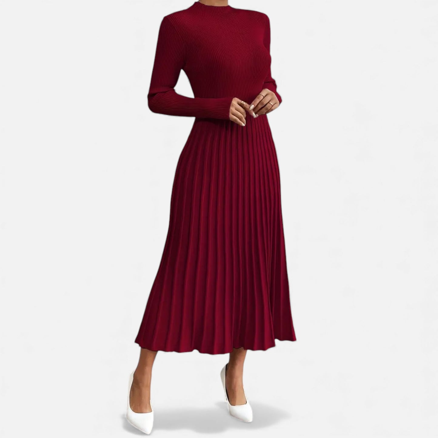 Eston House | Women’s Long‑Sleeve High‑Neck Satin Dress