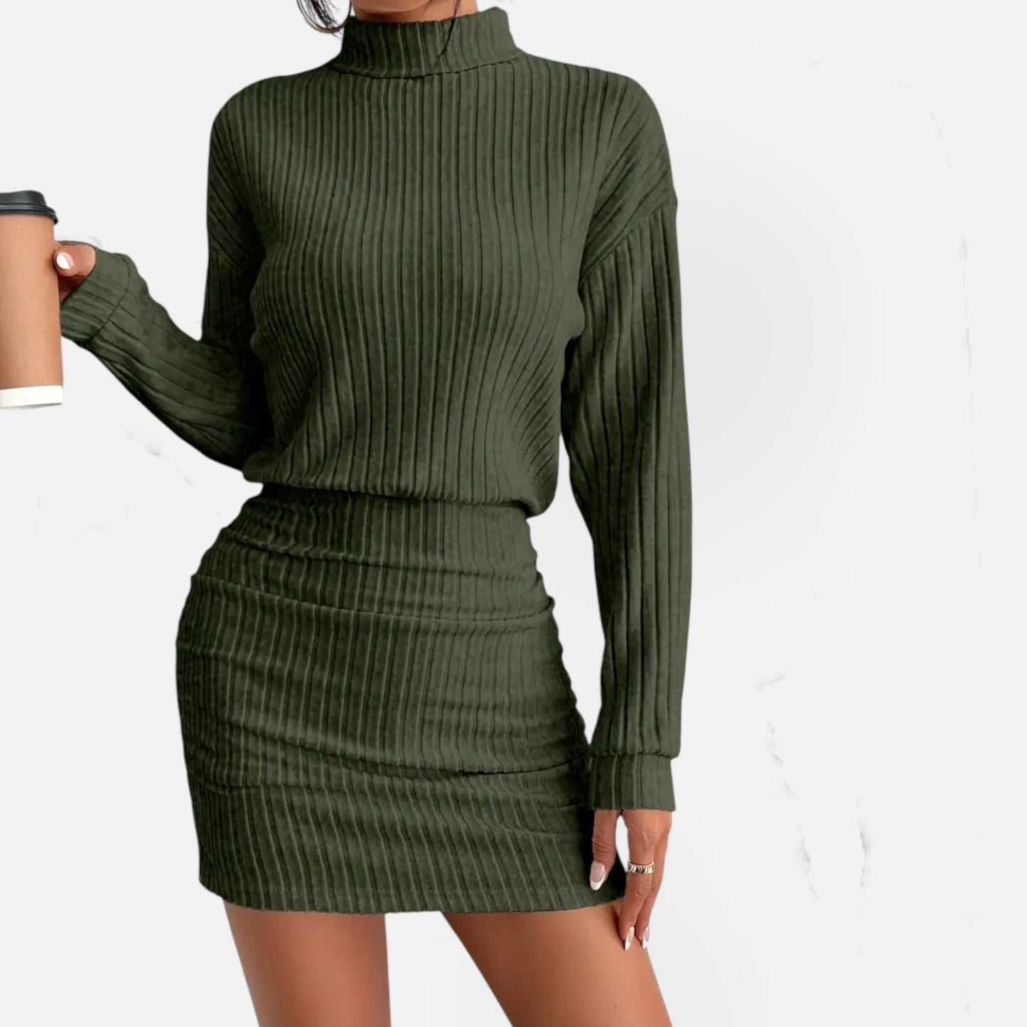 Eston House | Women’s Elegant Ruched Mock‑Neck Dress