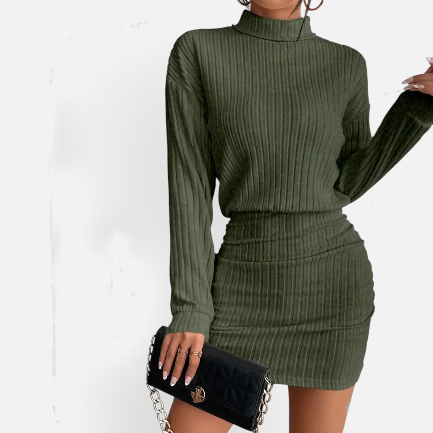 Eston House | Women’s Elegant Ruched Mock‑Neck Dress