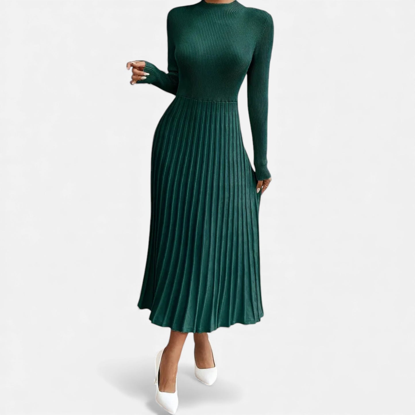 Eston House | Women’s Long‑Sleeve High‑Neck Satin Dress