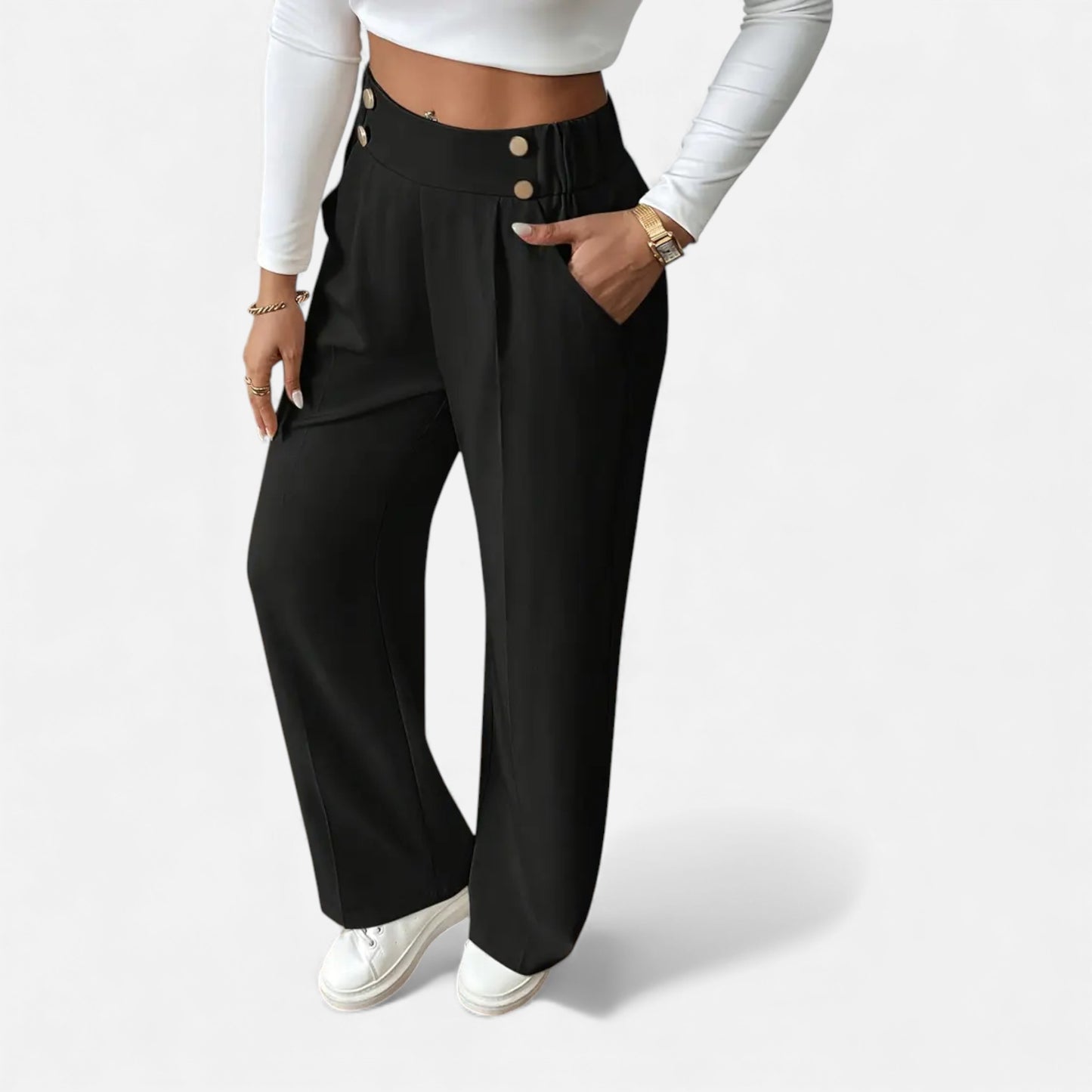 Eston House | Women’s Elegant High‑Waist Wide‑Leg Trousers