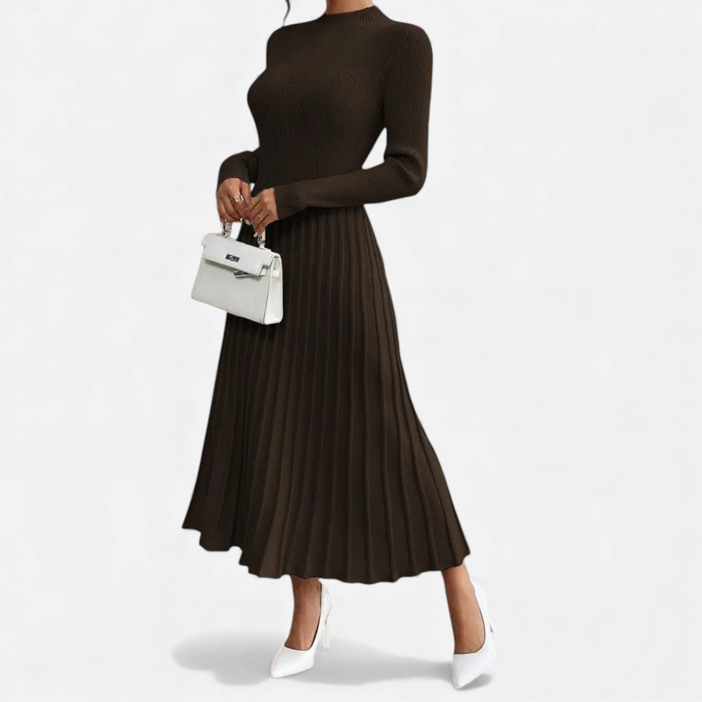 Eston House | Women’s Long‑Sleeve High‑Neck Satin Dress