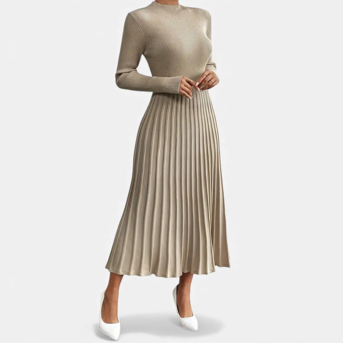 Eston House | Women’s Long‑Sleeve High‑Neck Satin Dress