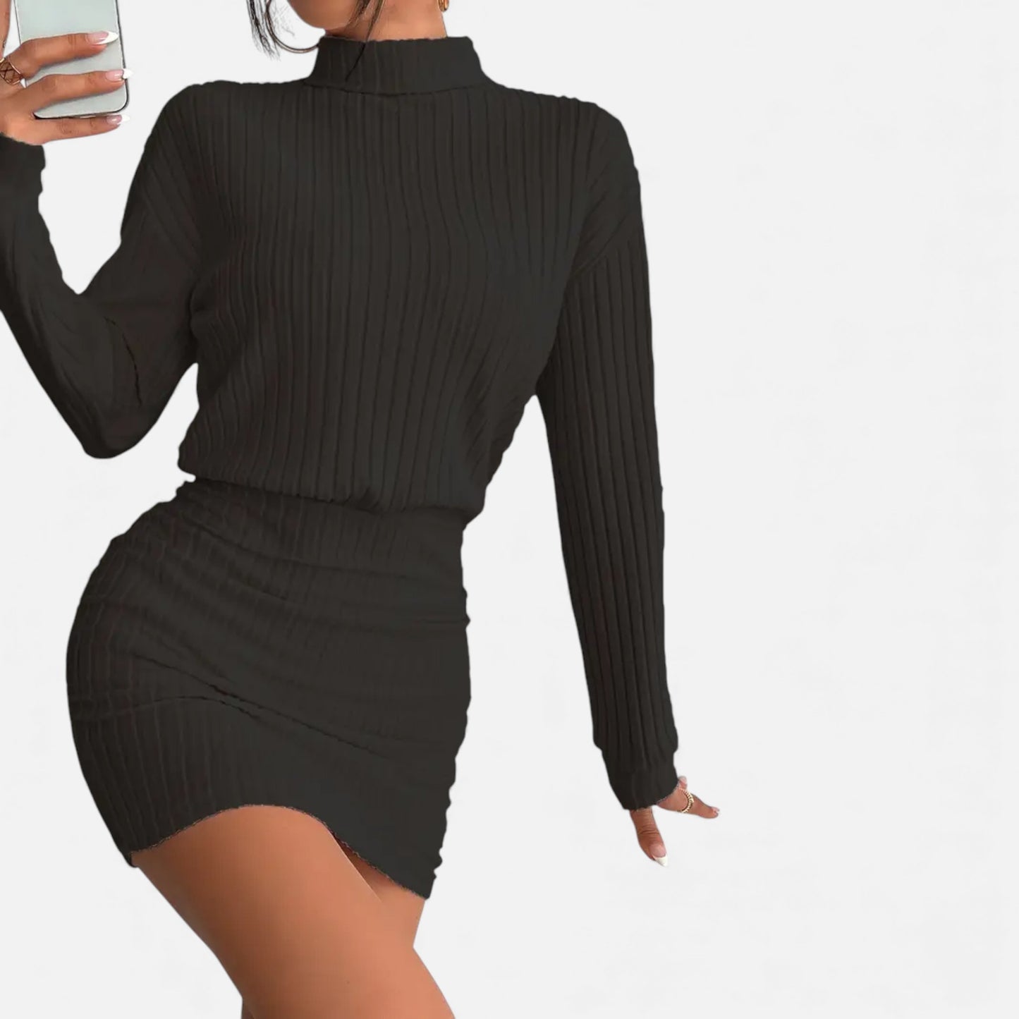 Eston House | Women’s Elegant Ruched Mock‑Neck Dress