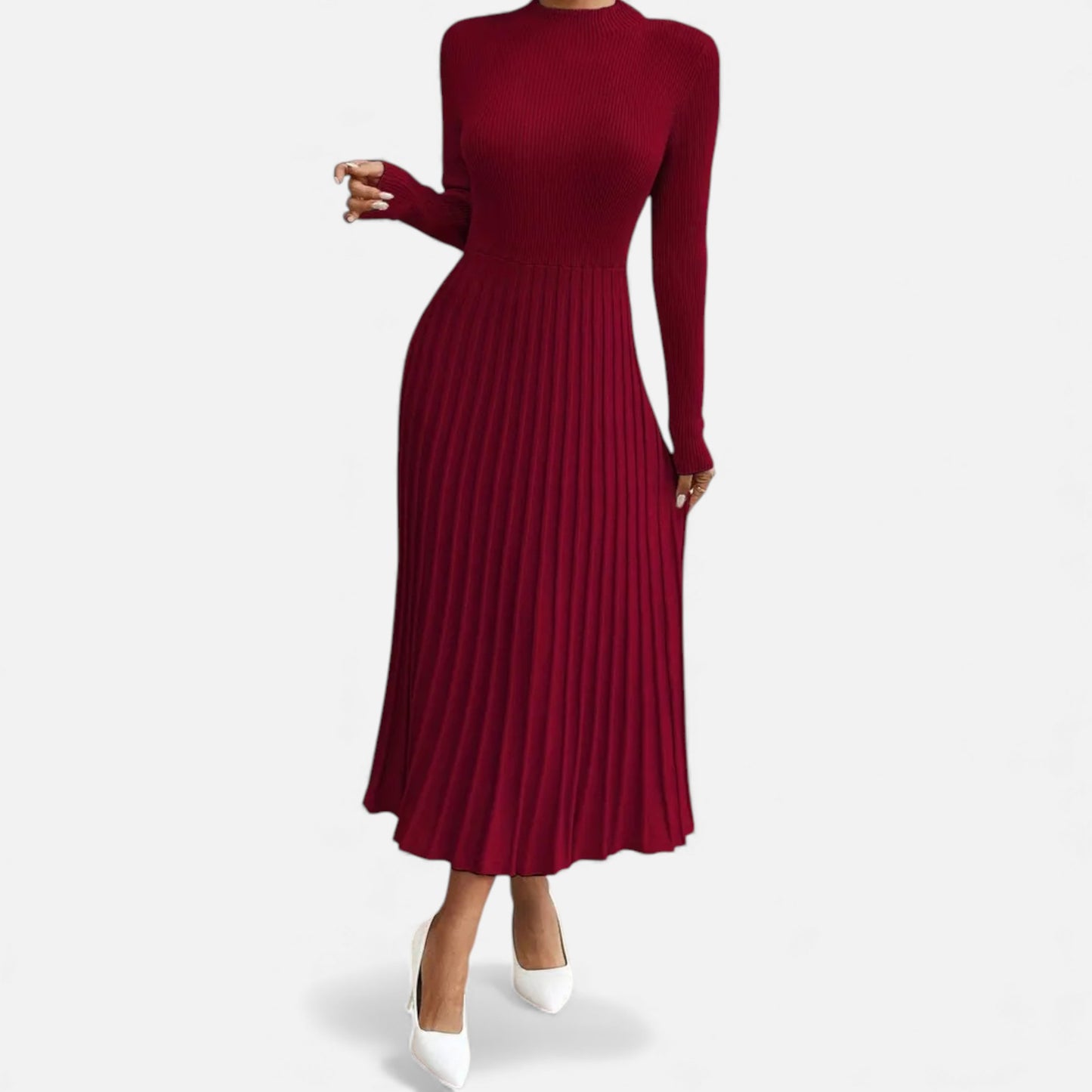 Eston House | Women’s Long‑Sleeve High‑Neck Satin Dress