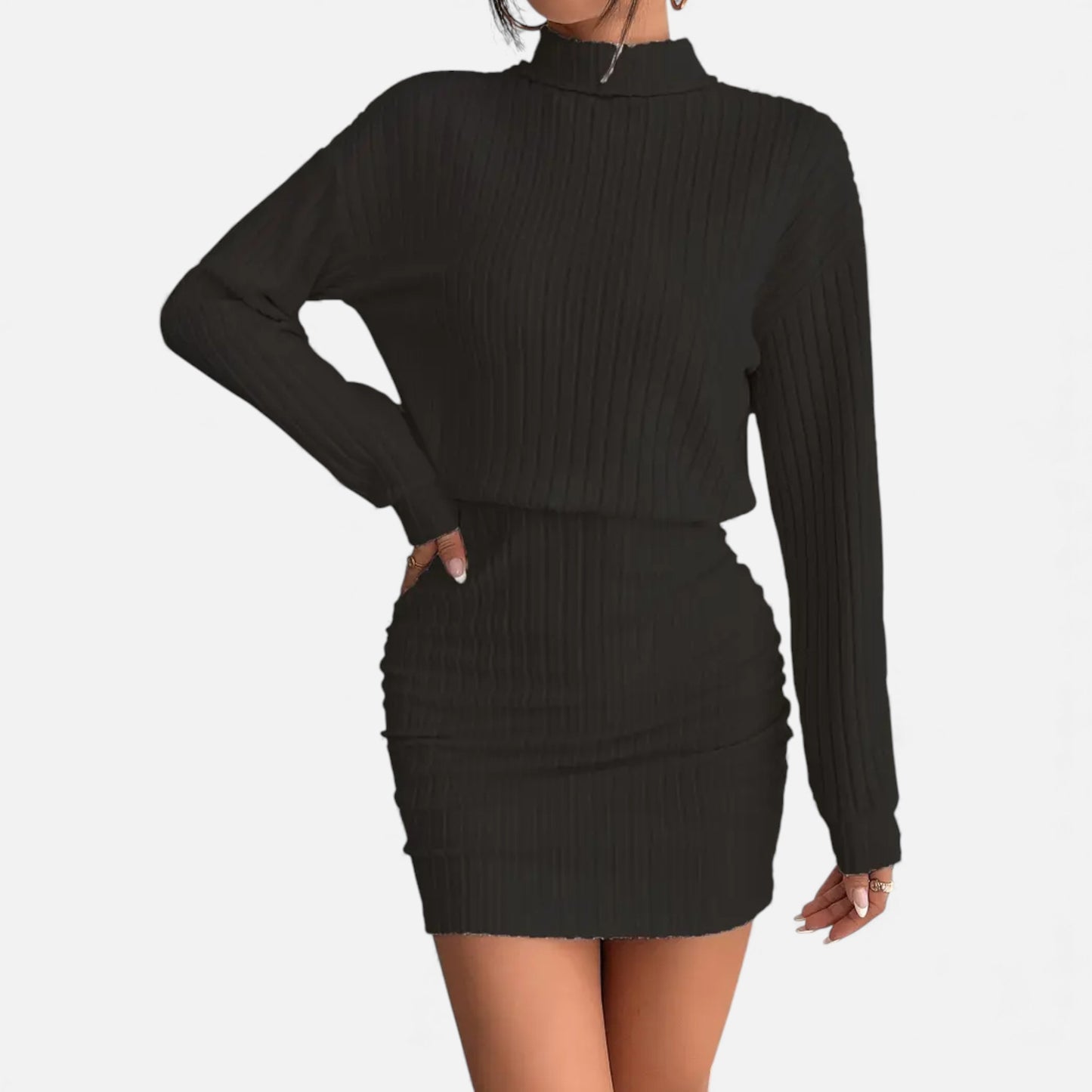 Eston House | Women’s Elegant Ruched Mock‑Neck Dress